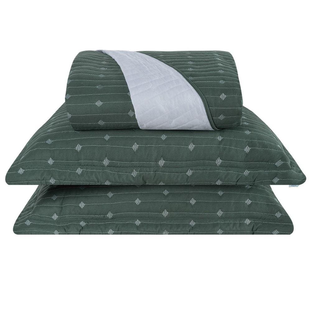 Cobre Leito King Decor Bordado 200 Fios 3 Peças - Verde