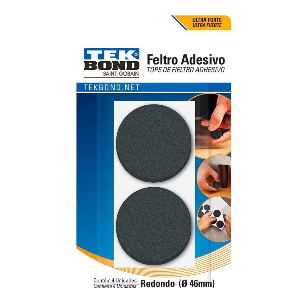 Feltro Redondo 46mm Preto Cartela 4 Unidades Tekbond