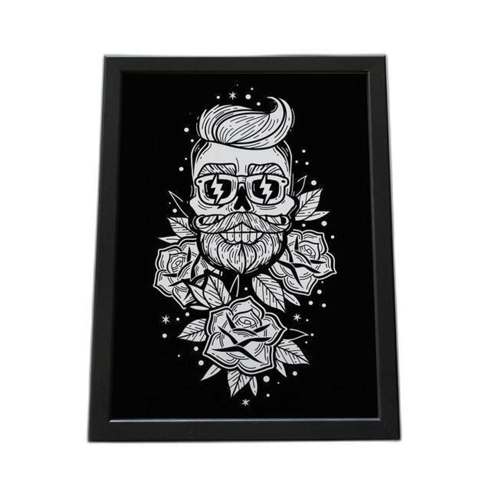 Quadro Com Moldura Barberia Desenho Homem Sorridente