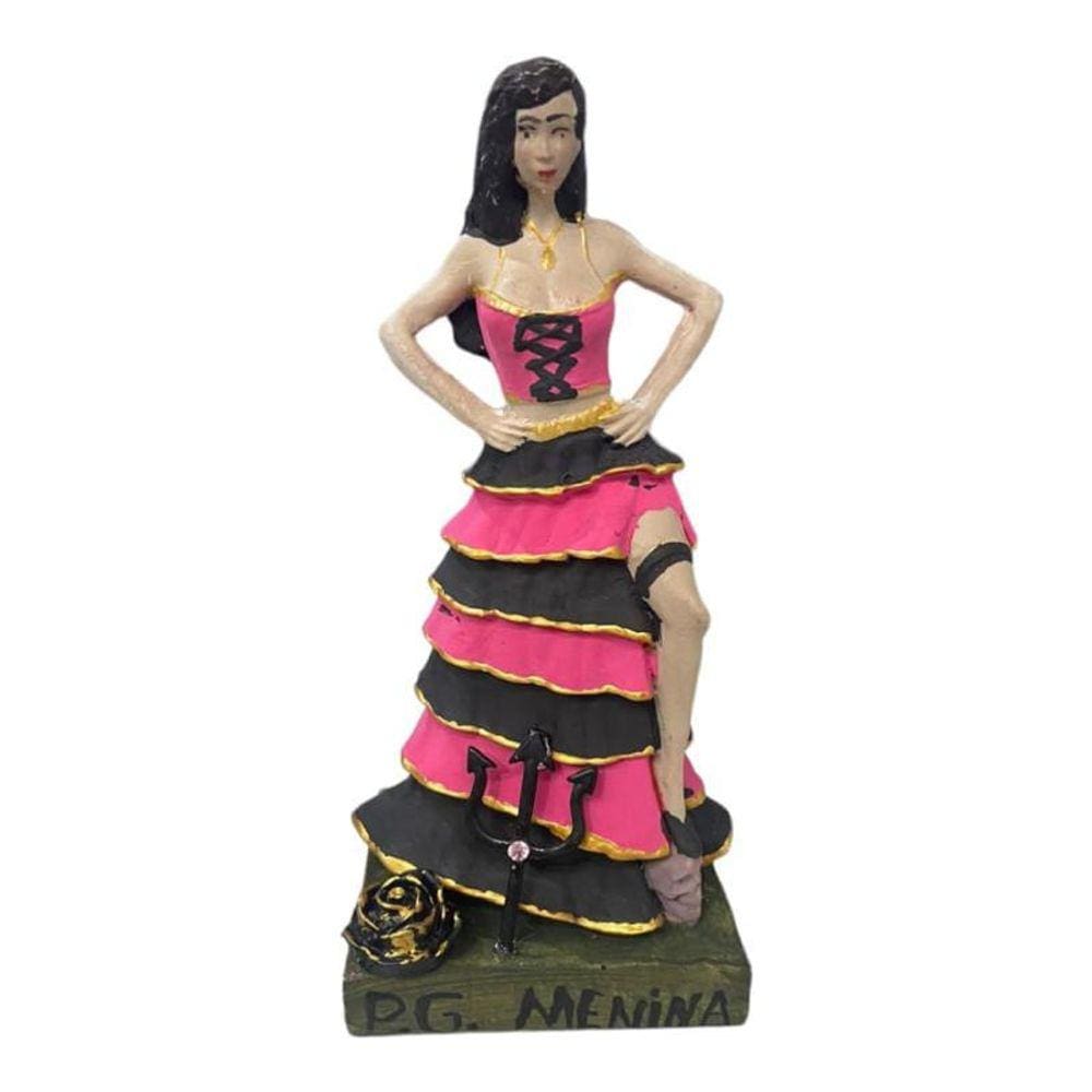 Escultura Pomba Gira Menina Vermelha E Rosa 15 Cm Em Resina