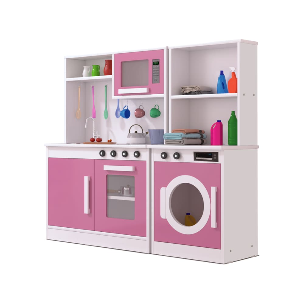 Mini Cozinha Infantil Perfeita Rosa com Lavanderia