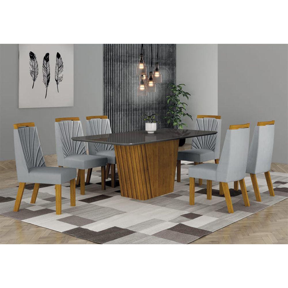 Sala de Jantar Completa com 6 Cadeiras 1,80x0,90m - Liz - Leifer Móveis