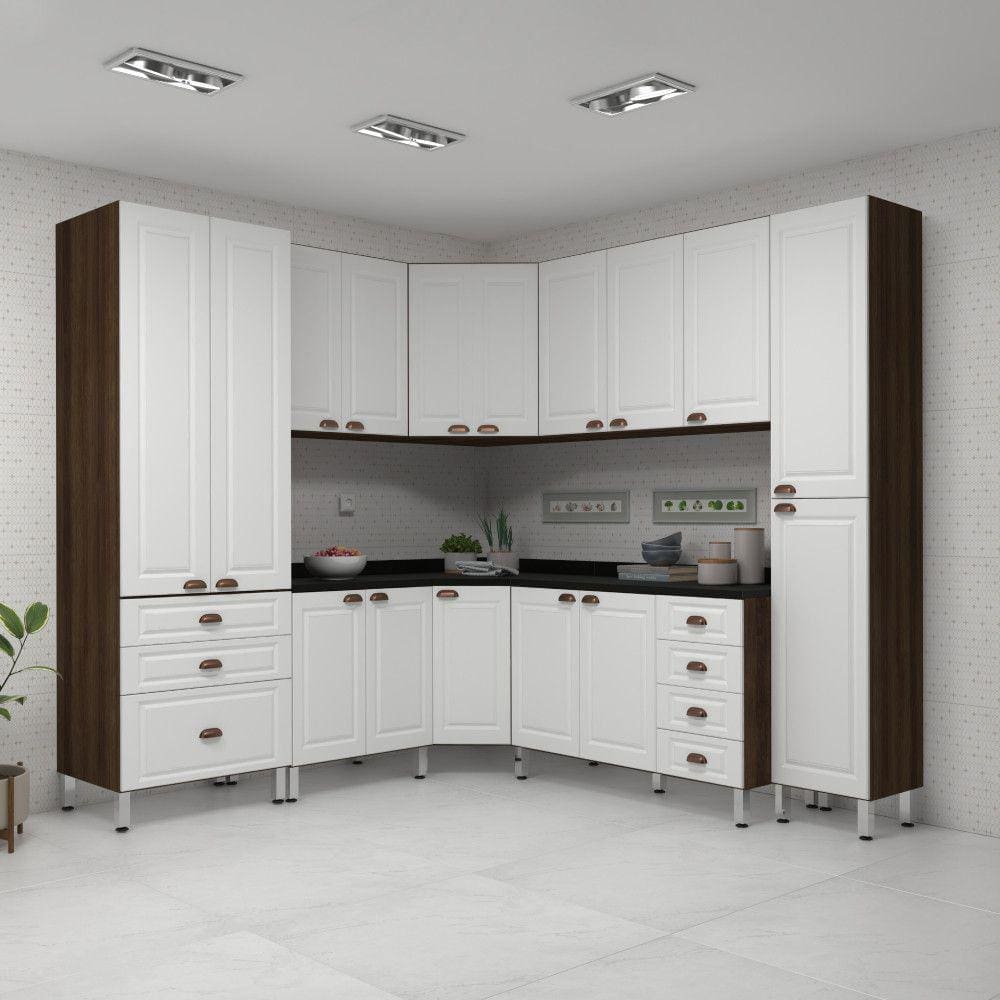 Armário de Cozinha Completa 8 Peças com Tampos Safira Luciane Móveis