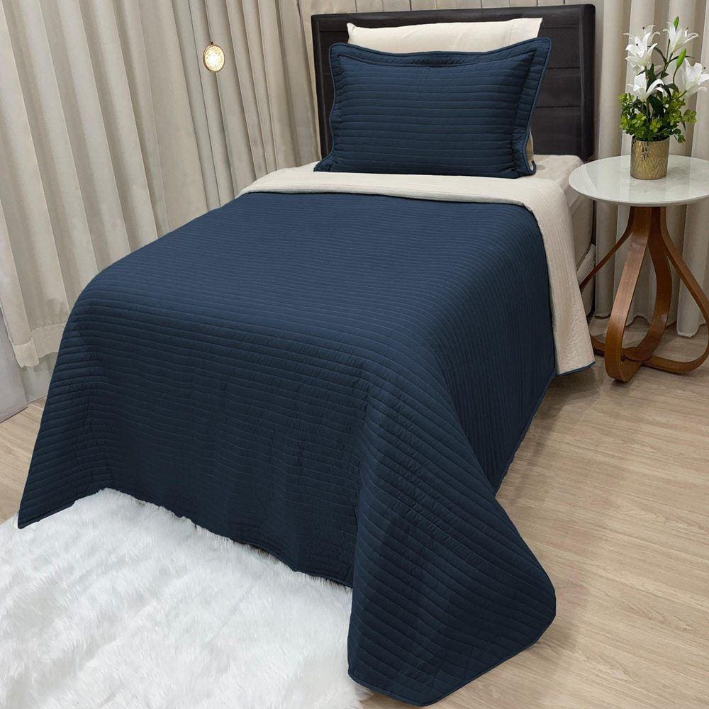 Cobre Leito Solteiro Dual Micropercal 200 Fios Dupla Face 2 Peças - Azul Marinho
