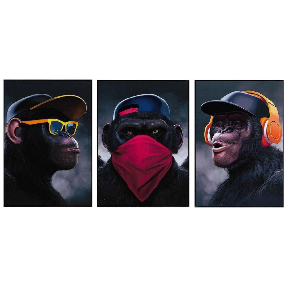 Quadros Decorativos Macacos 3 Unidades Sem Moldura 002