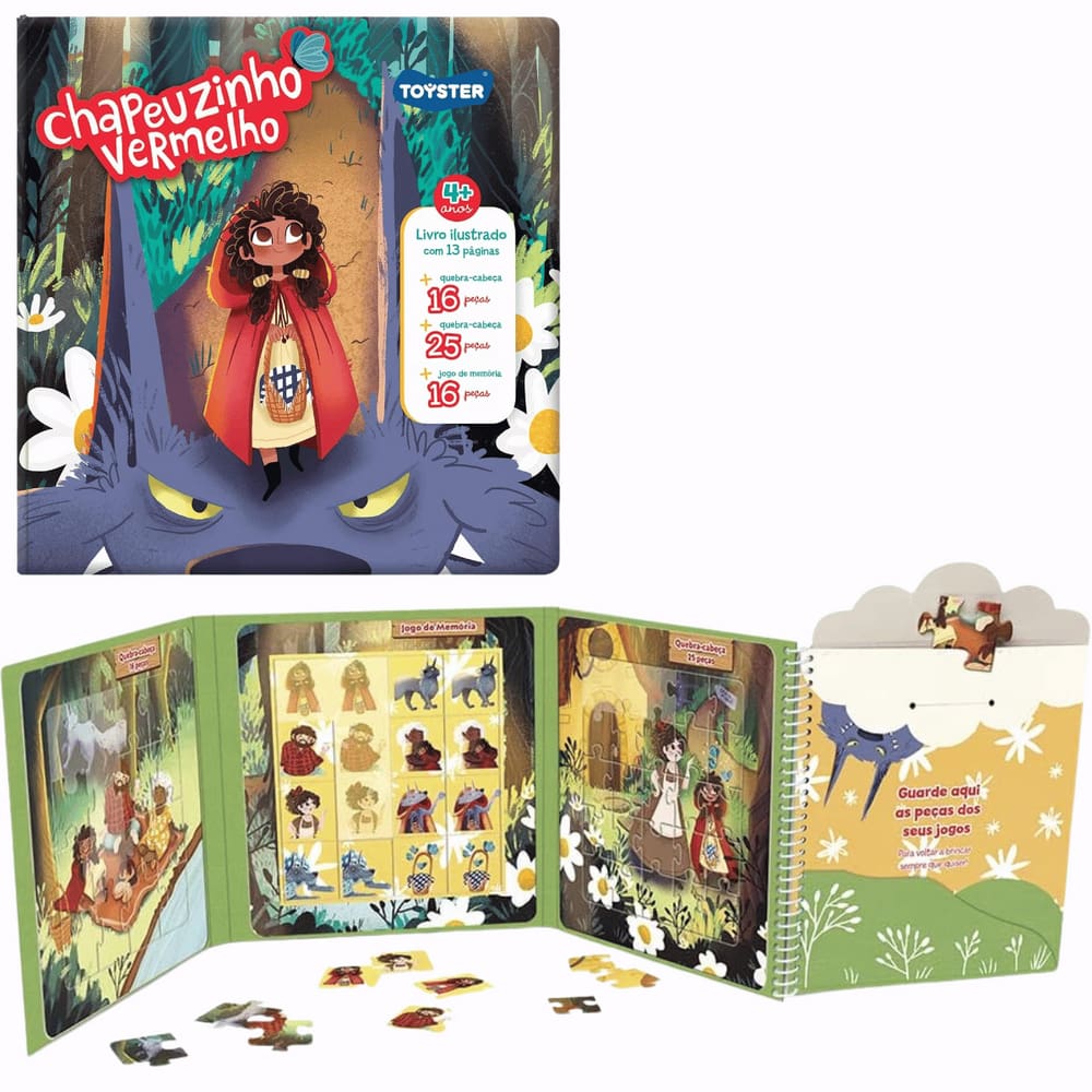 Brinquedo Infantil Livro Chapeuzinho Vermelho 3 em 1 Toyster