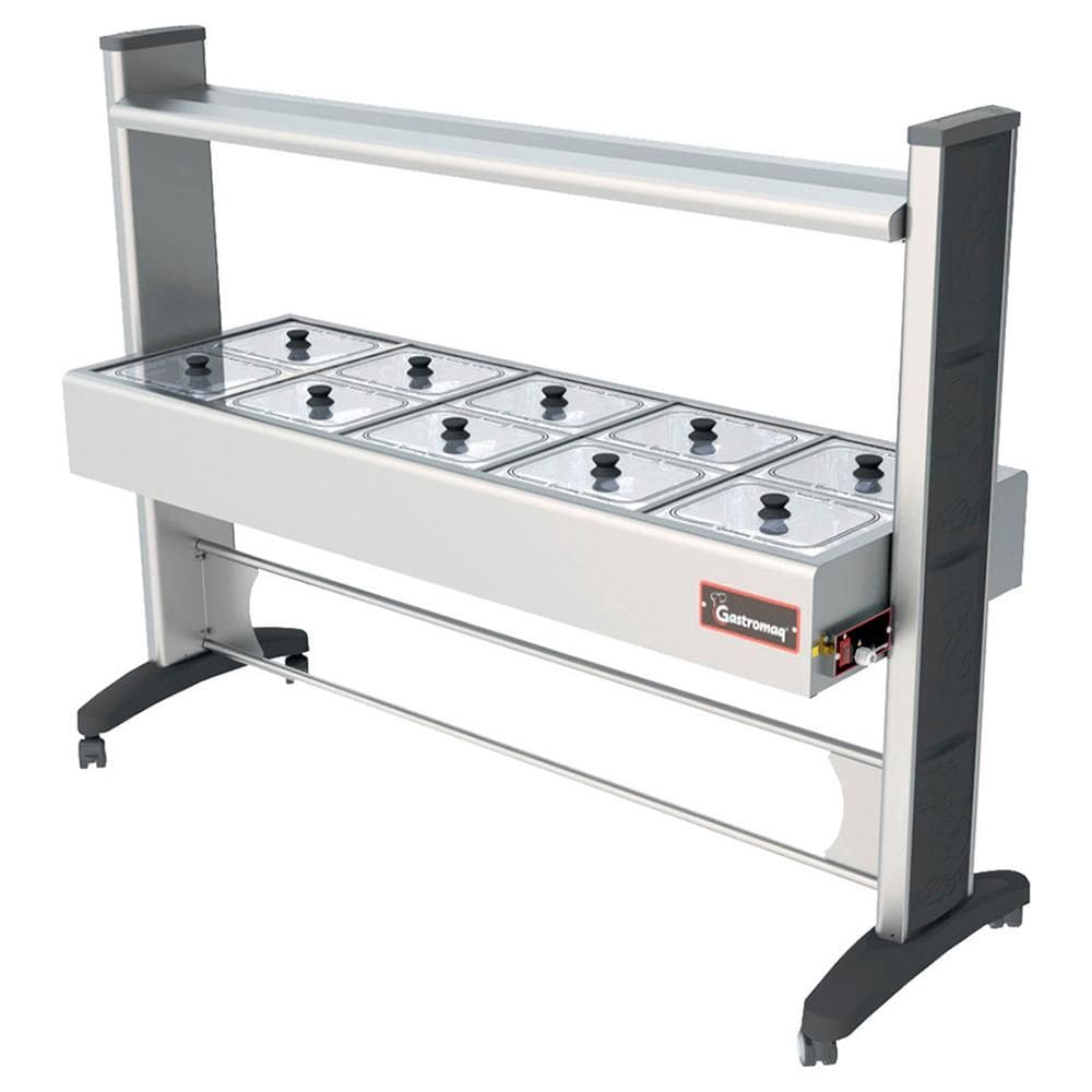 Buffet Aquecido Gastromaq Super Luxo Inox 10 Cubas Tampa Vidro Cobertura Inox 127V BTE 10 SL AI PT VI