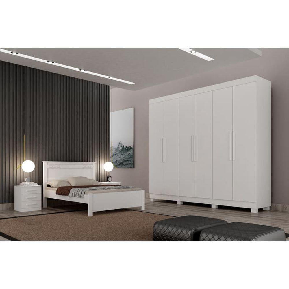 Guarda Roupa Casal 6 Portas 4 Gavetas - Canadá-Branco - Leifer Móveis