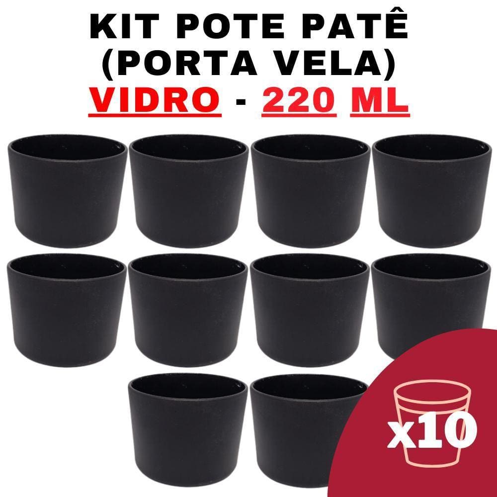 Kit Potes De Vidro Jateado Patê Preto Tampa 220Ml