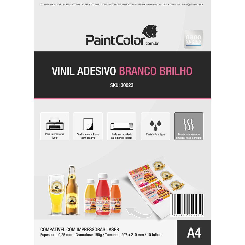Vinil Adesivo para Laser Glossy Branco A4 10 folhas