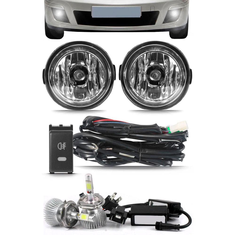 Kit Farol de Milha Neblina Tiida 2005 à 2008 Sem Moldura Botão Painel + Kit Lâmpada Super LED 6000K
