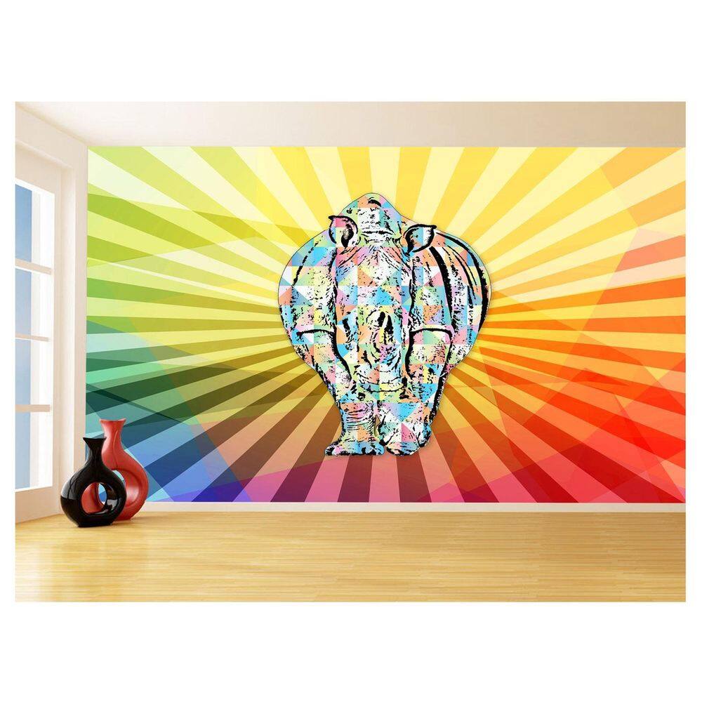 Papel De Parede 3D Animais Pop Art Rinoceronte 3,5M Pxa493