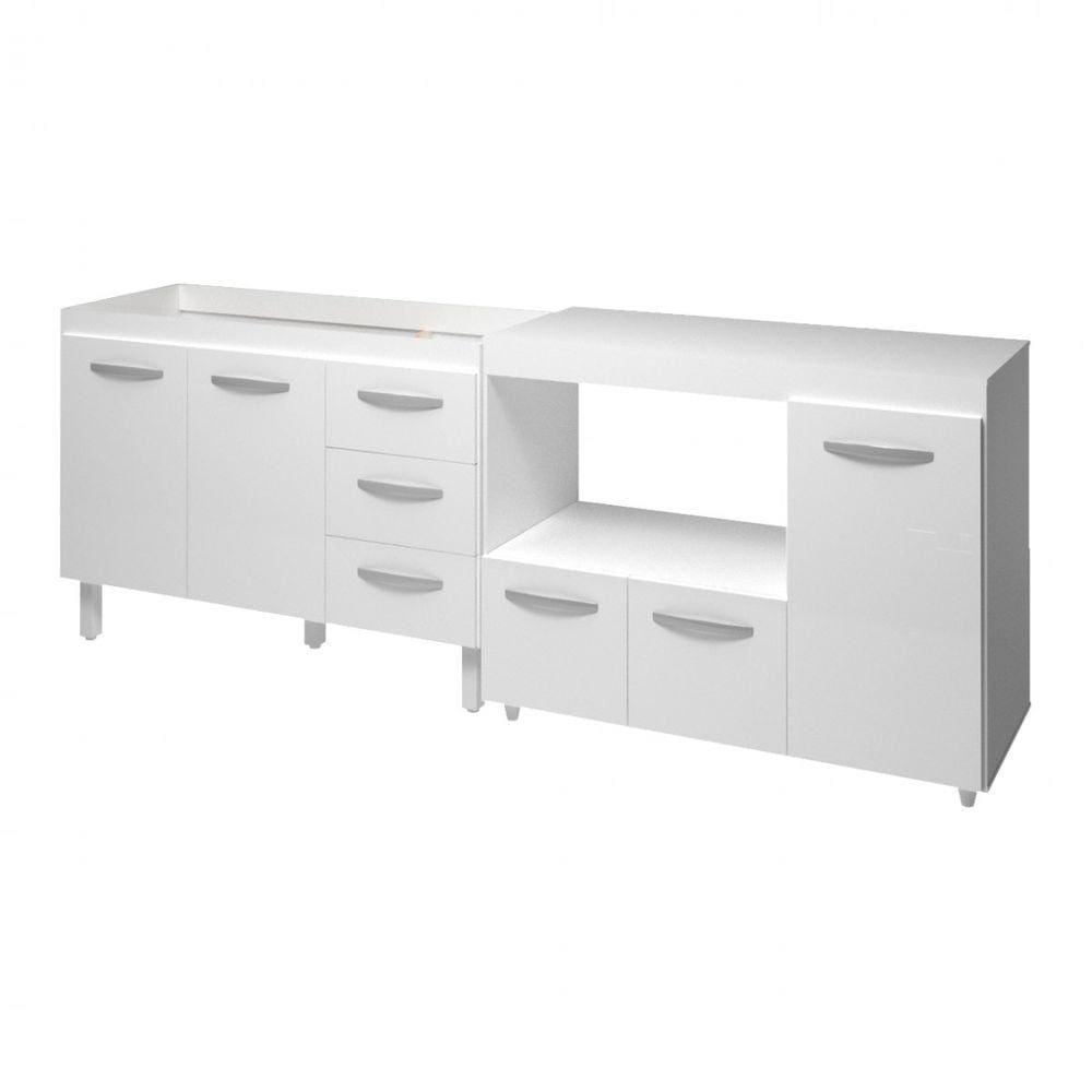 Kit Balcão para Pia 118 cm Bianca Branco com Balcão para Forno Elétrico e Microondas Liza Branco