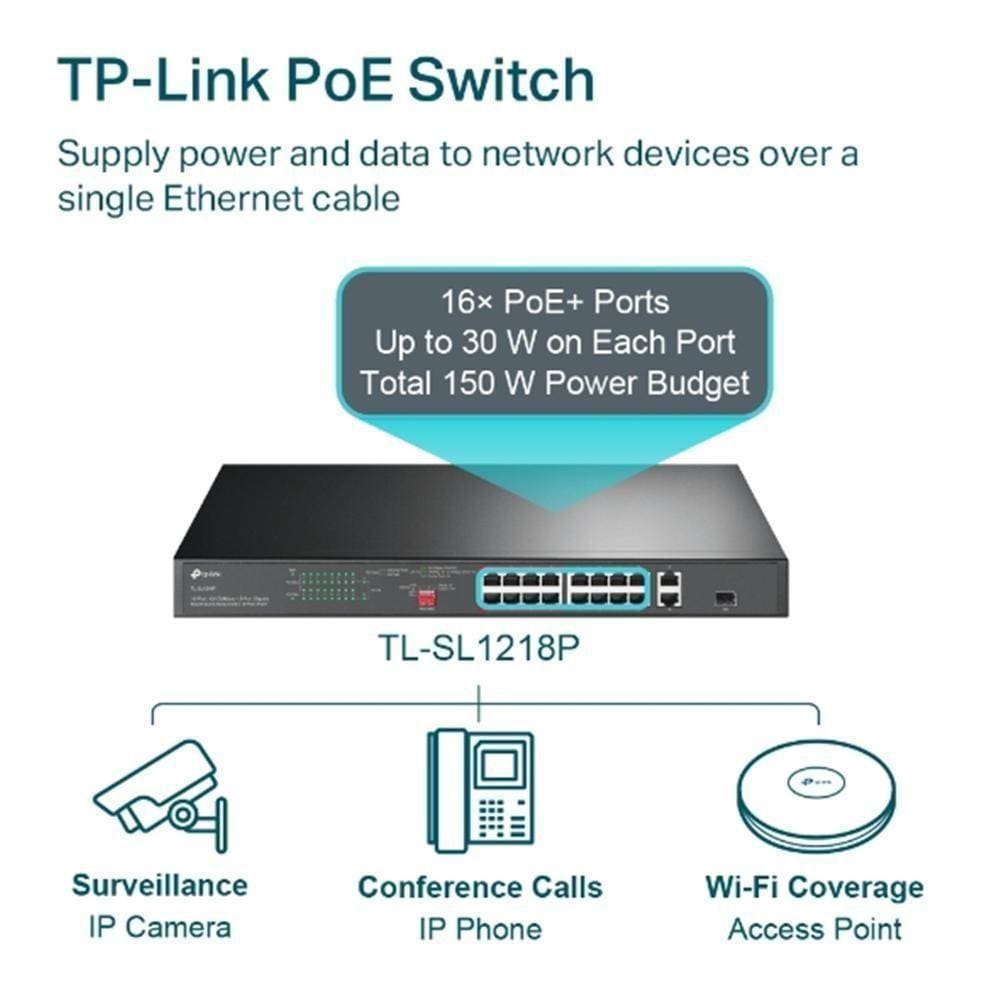 Switch Nao Gerenciavel 16p 10/100mbps Poe+ E 2p Gigabit