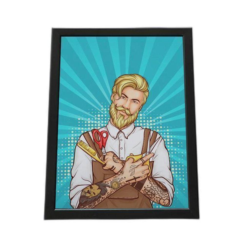 Quadro Com Moldura Ilustração Barbeador Com Tattoo 4