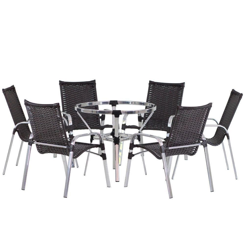 6 Cadeiras Emily E Mesa Adaptada Em Alumínio  Pedra Ferro