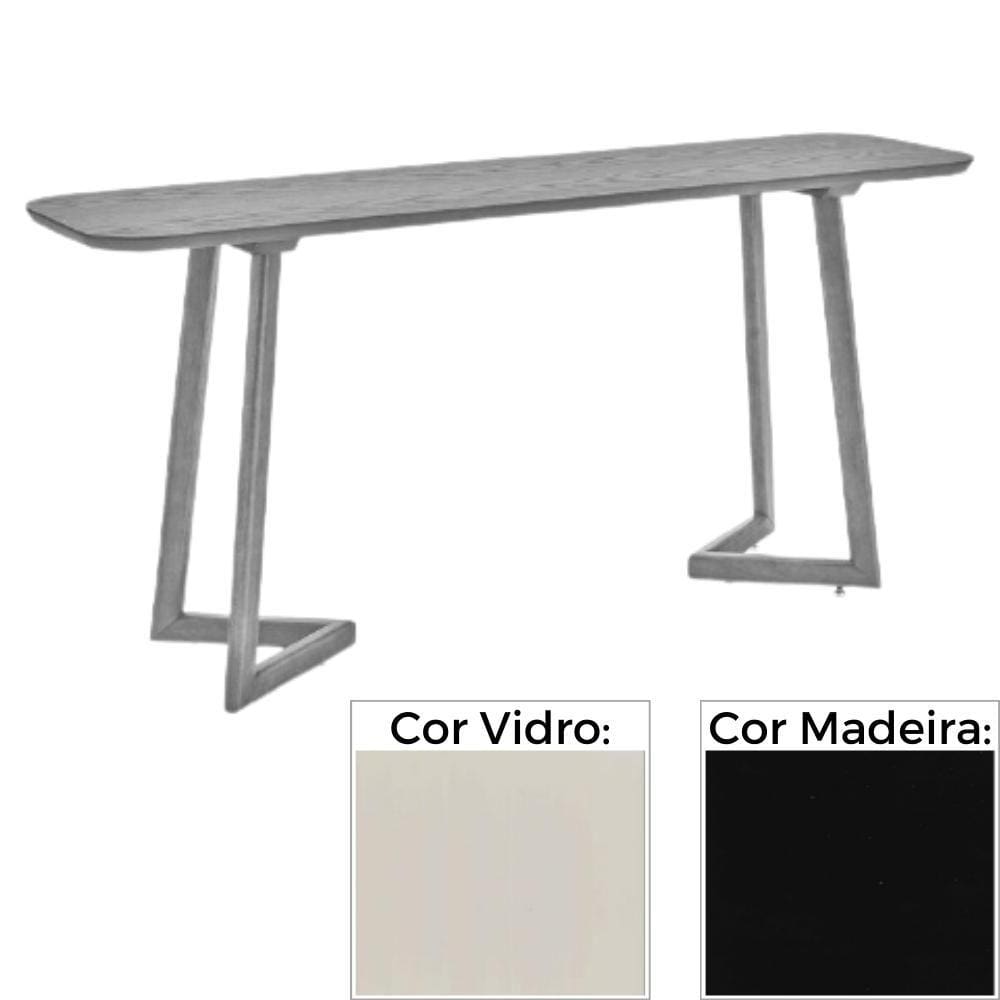 Aparador MH-5345 Herval 160 cm Madeira Laca Fosca Preta Vidro Off White Base Preta