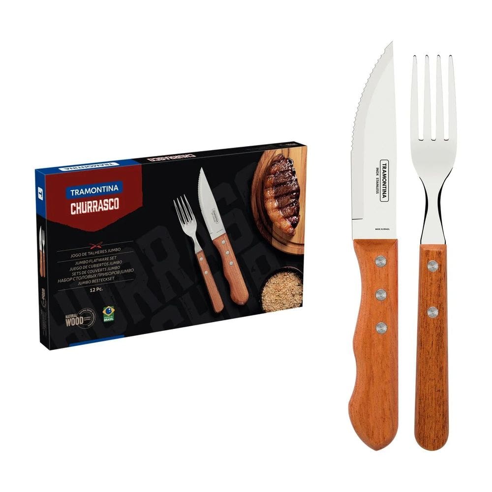 Jogo Para Churrasco Tramontina 12Pc Sport Cabo Madeira