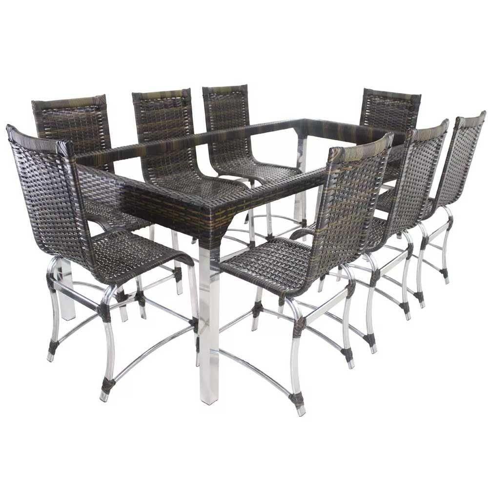 8 Cadeiras E Mesa Haiti Alumínio Cozinha Pedra Ferro