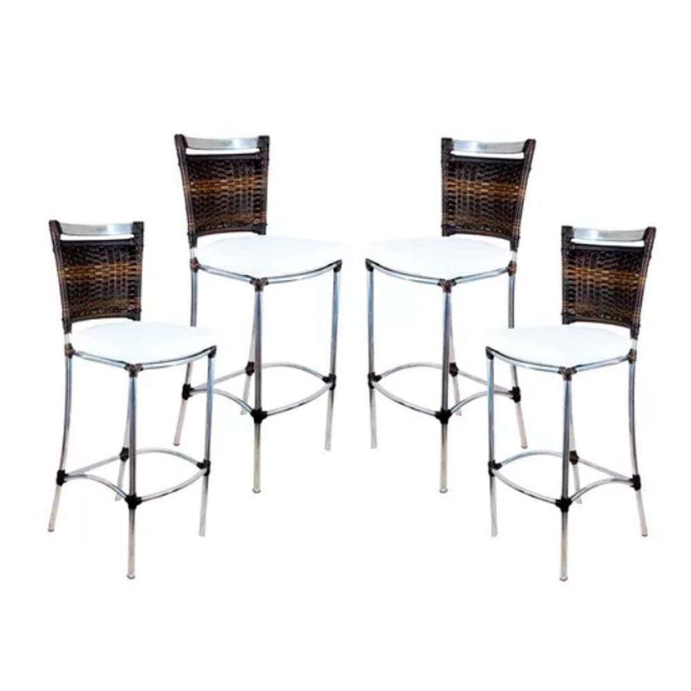Kit 4 Banquetas Em Alumínio Jk Para Cozinha Pedra Ferro