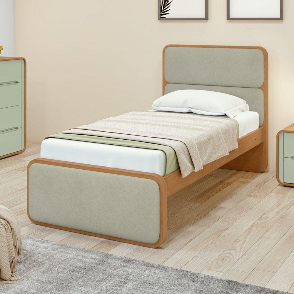Cama Solteiro Loop Tecido Boucle Amêndoa Clean