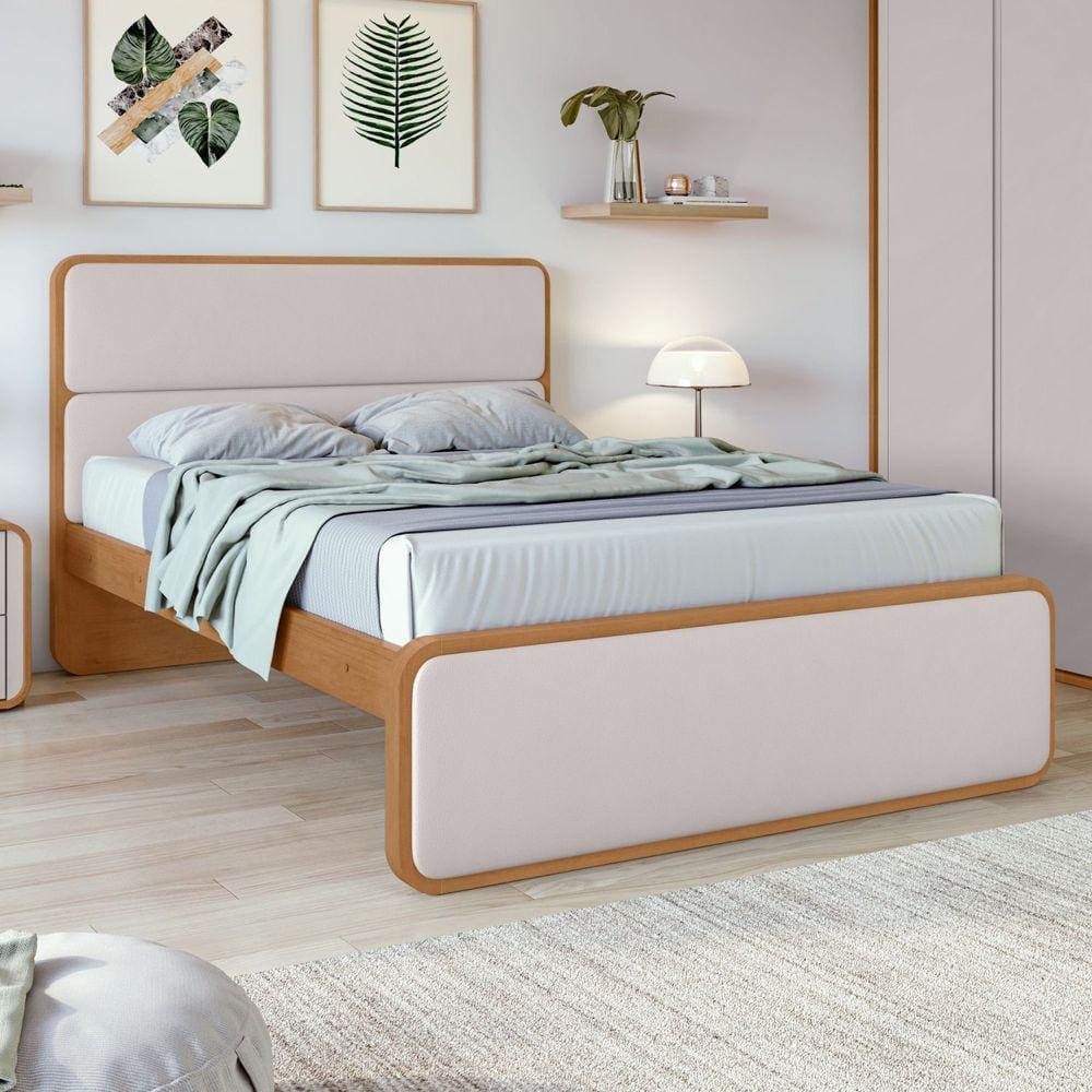 Cama Casal em Mdp/mdf 207x110cm Loop Amêndoa Clean