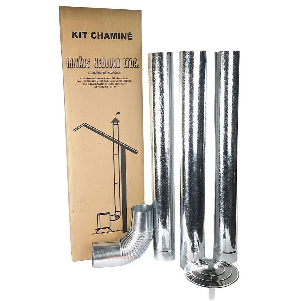 Kit Chaminé Em Aço Galvanizado Com 3 Canos 120mm Para Casa Fogão a Lenha Lareira - N° 3 AMZ