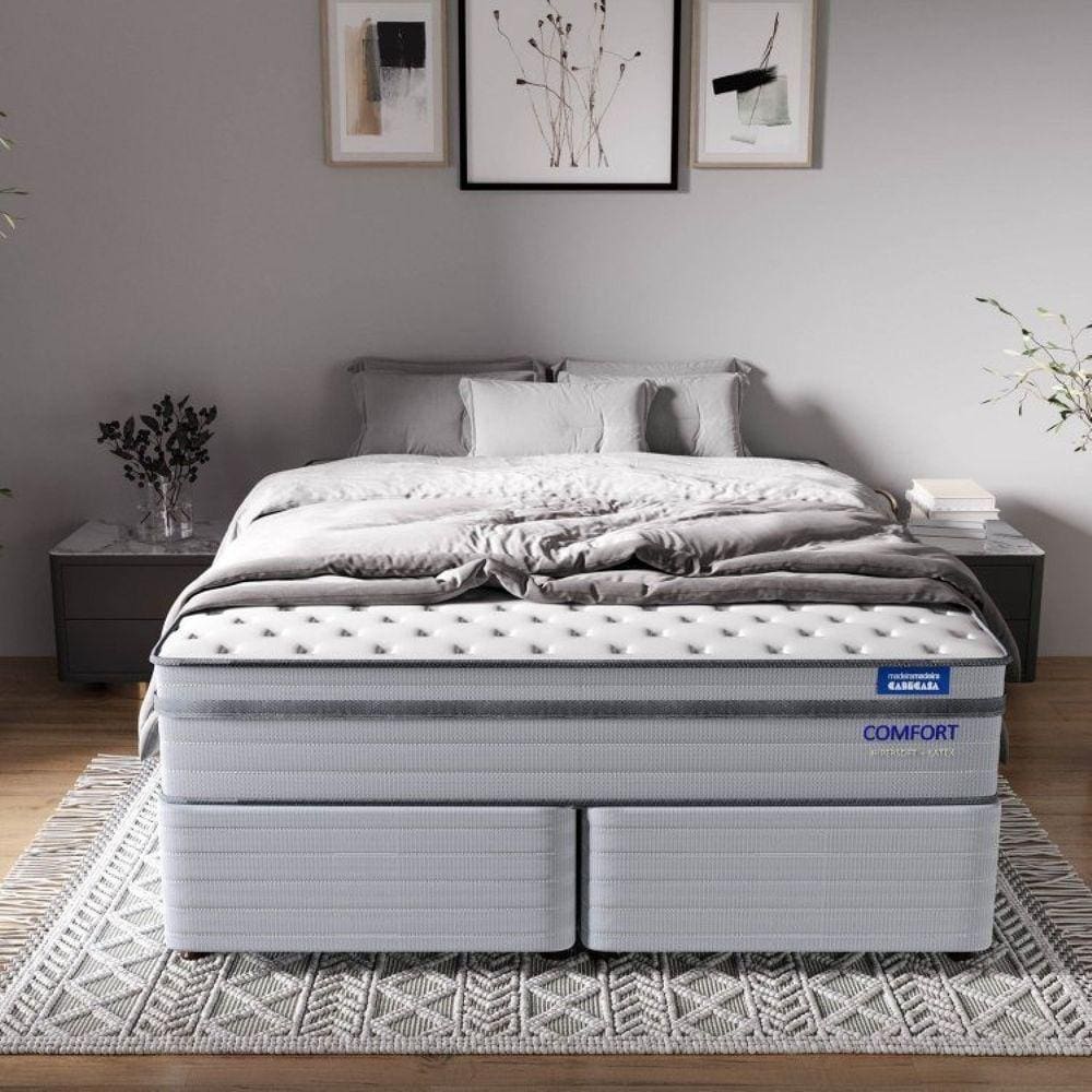 Conjunto Base Box Solteiro e Colchão Queen Comfort Luna Cabecasa Madeiramadeira Cinza