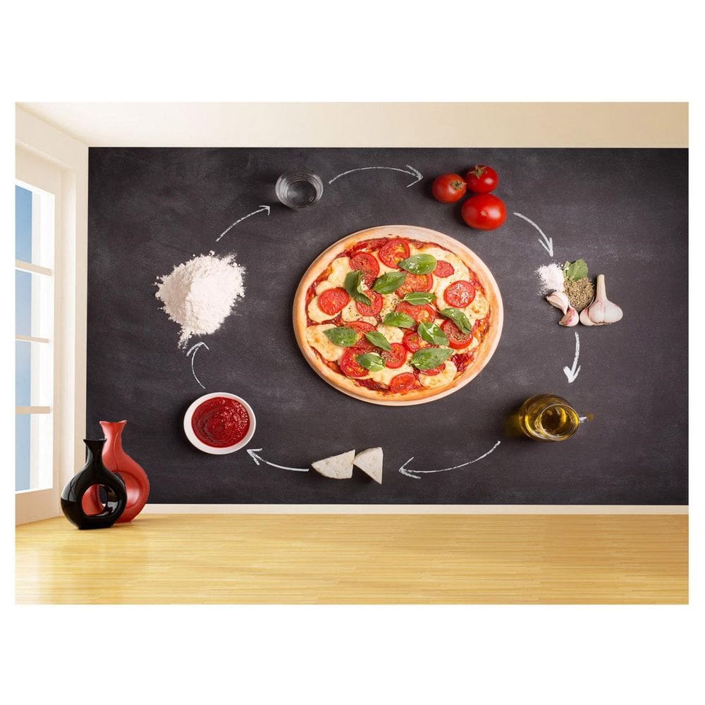 Papel De Parede Estilo Lousa Pizza Ingrediente 3,5M Lcb04
