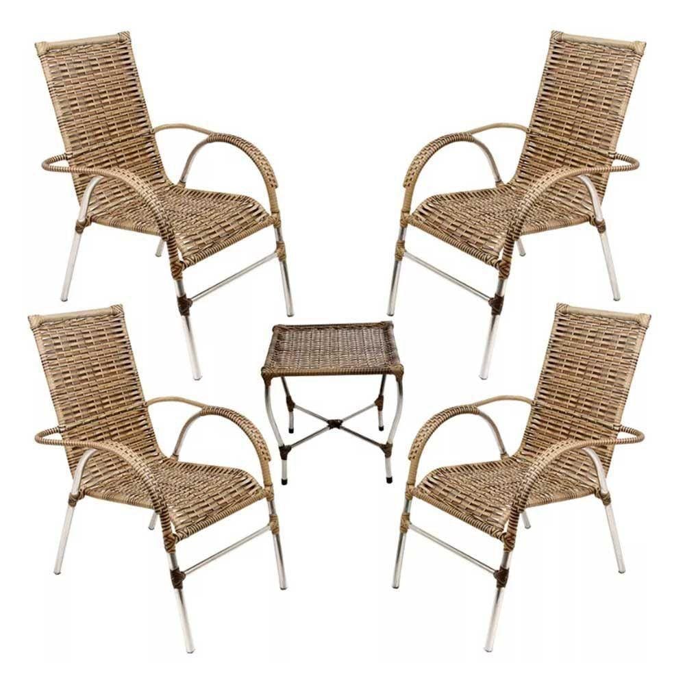 Kit 4 Cadeiras Vênus E Mesa De Centro Garden  Capuccino