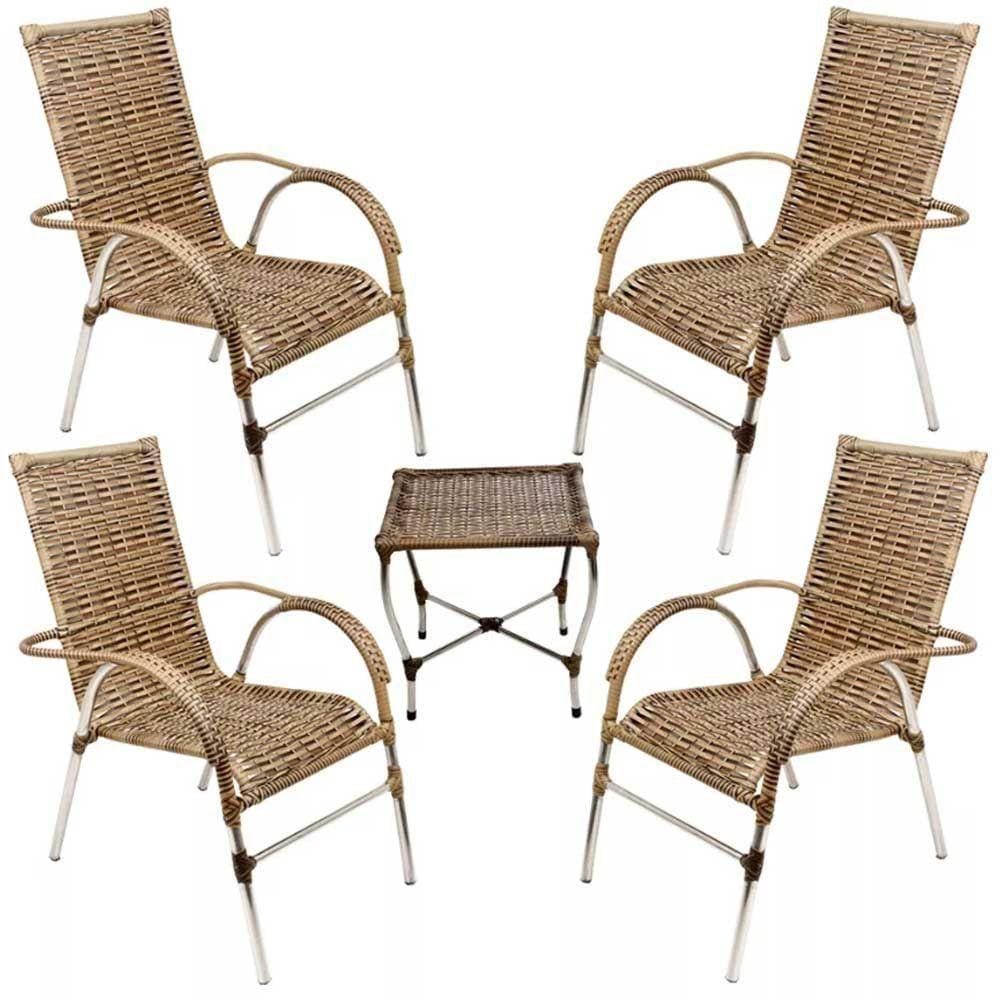 Kit 4 Cadeiras Vênus E Mesa De Centro Garden  Capuccino
