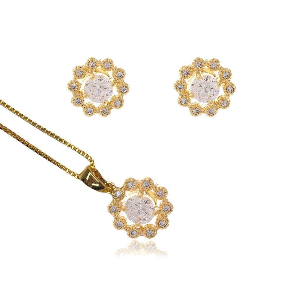 Conjunto Formato Flor Com Mini Zirconias