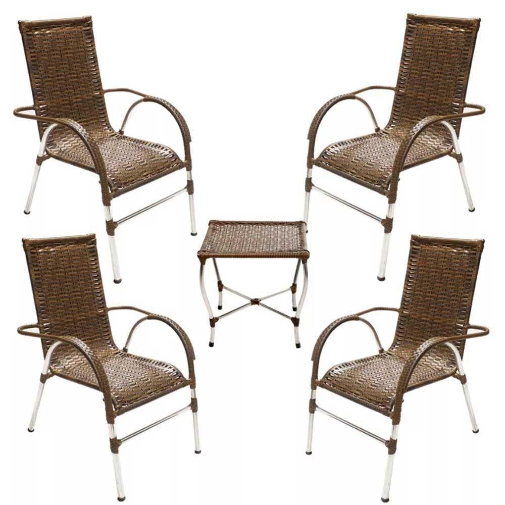 Kit 4 Cadeiras Vênus E Mesa De Centro Garden  Argila