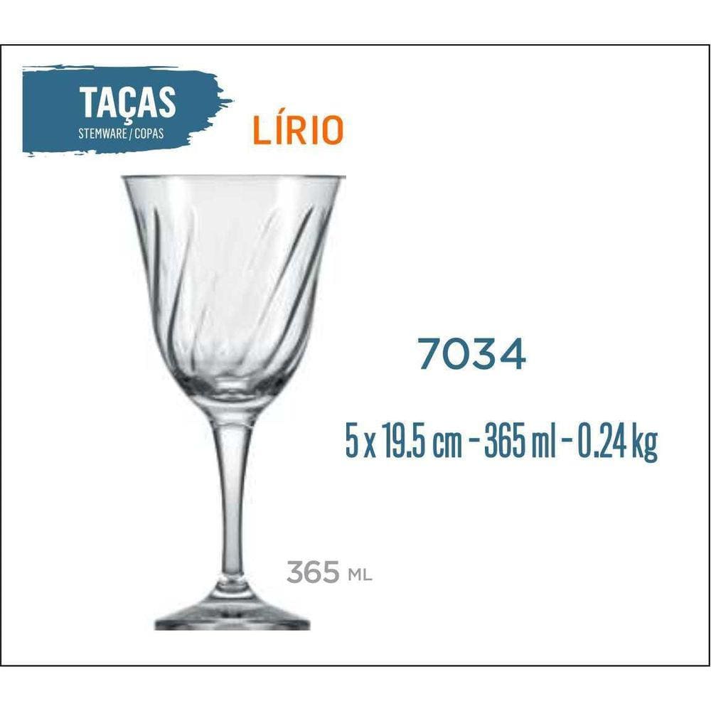 12 Taças Lírio 365Ml - Vinho Branco Tinto Rose