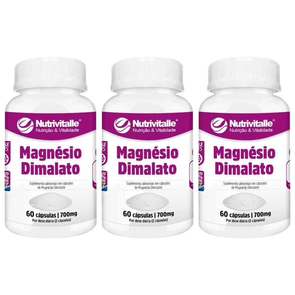 Kit 3 Un - Magnesio Dimalato 700Mg 60 Capsulas Nutrivitalle