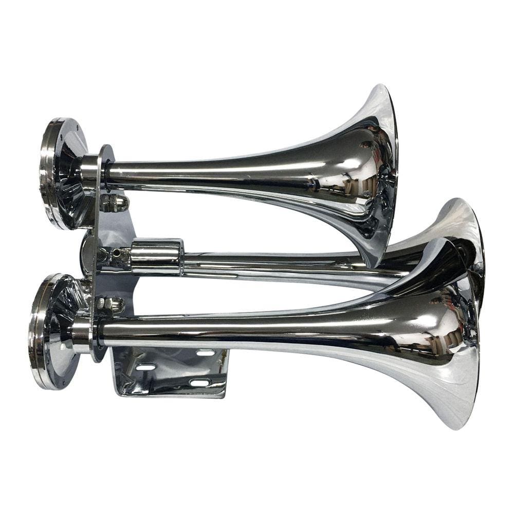 Buzina Ar 3 Cornetas Cromada C/ Valvula Bivolt Caminhão Barco Trem