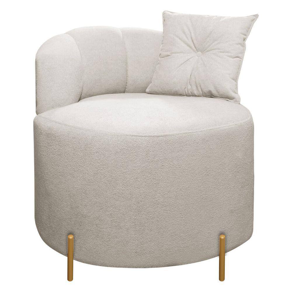 Poltrona Decorativa Pés Em Metal Grecia Linho Bouclê Bege SOFA STORE