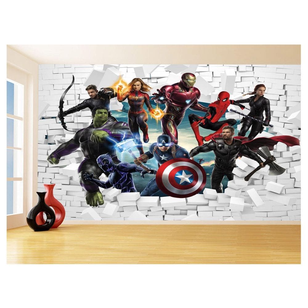 Papel De Parede 3D Vingadores Entrando Quarto 3,5M Nhma110