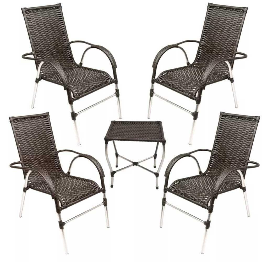 Kit 4 Cadeiras Vênus E Mesa De Centro Garden  Preto