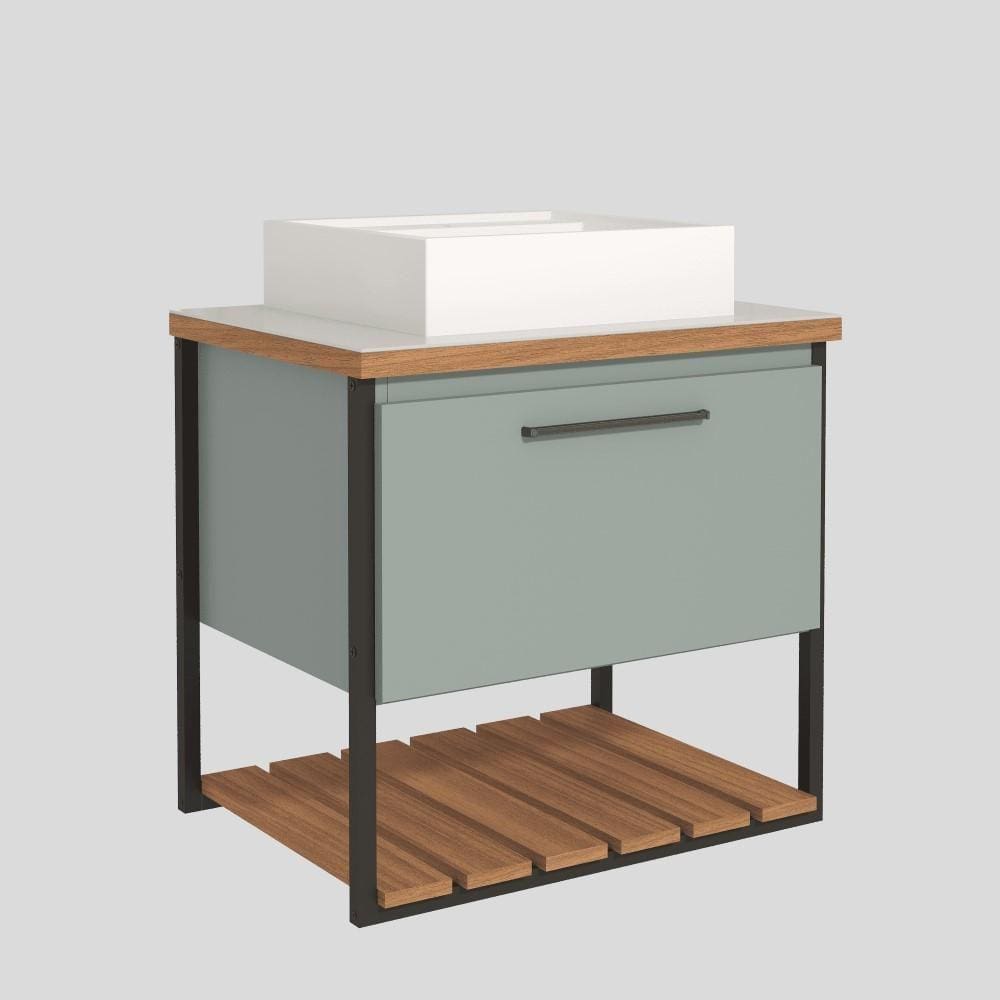 Gabinete Balcão Suspenso Cuba Marmorite Caribe 60 cm Aço Banheiro Porta 1 Prateleira Verde Pistache