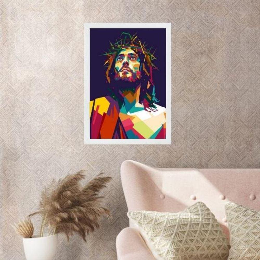 Quadro Moderno Cristo- Geométrico 33X24Cm - Com Vidro