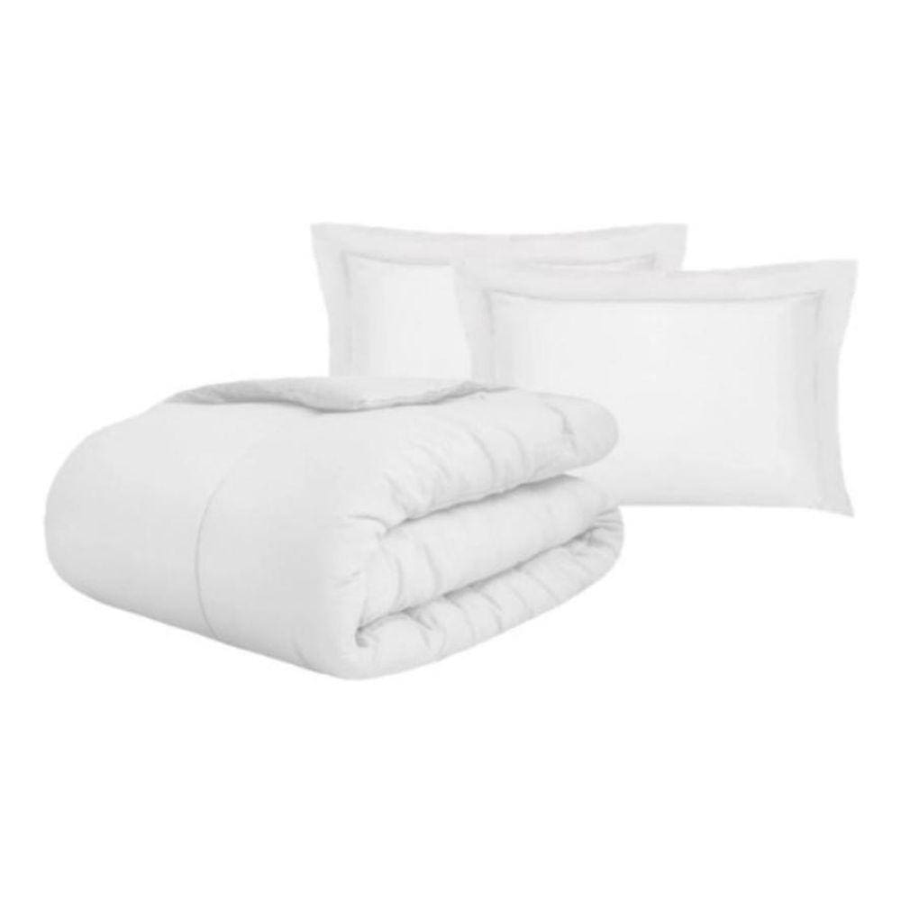 Kit Edredom 3Pçs Dupla Face Padrao Microfibra Premiun Branco
