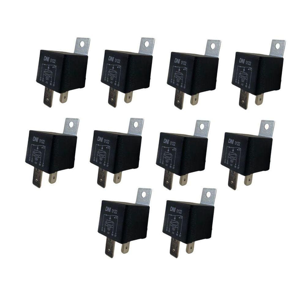 Kit 10 Rele Auxiliar Universal 12V 70A 4 Terminais Suporte
