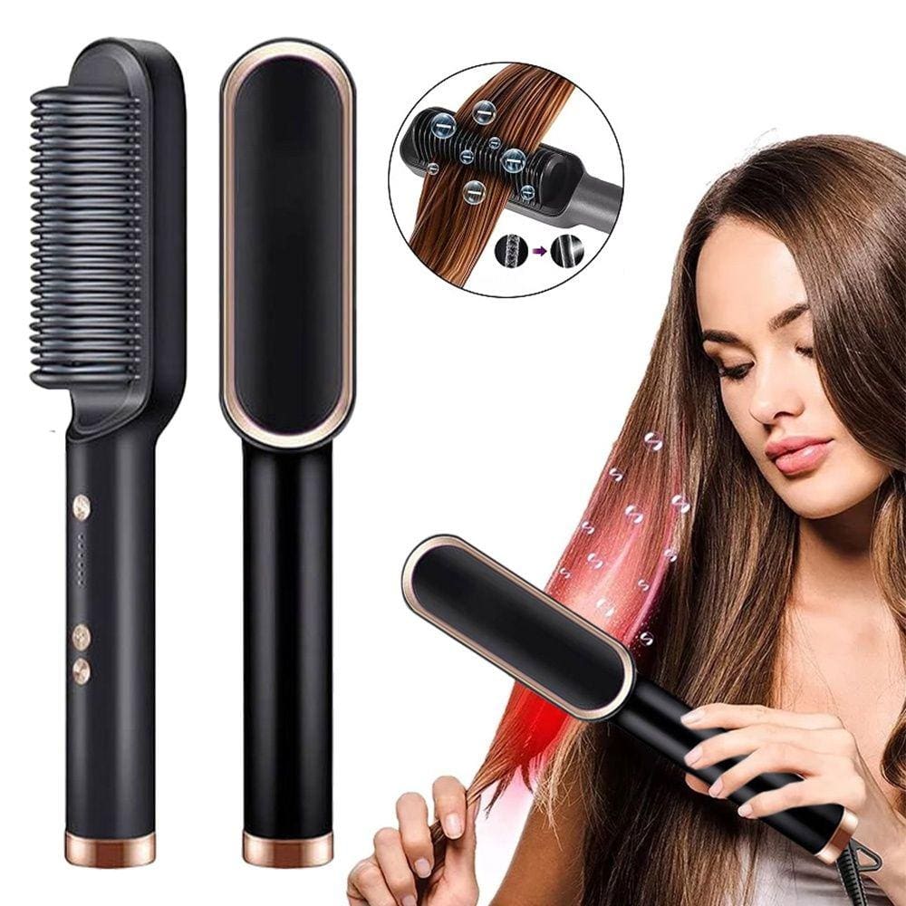 Escova Para Alisar o Cabelo Profissional Alisadora de Cabelo Elétrica Pente Cerâmica Modelador de Cabelo Ions Ativos