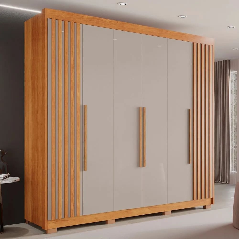 Guarda Roupa Casal Ripado com 6 Portas e 6 Gavetas Granada - Sallêto - Cinamomo/Off