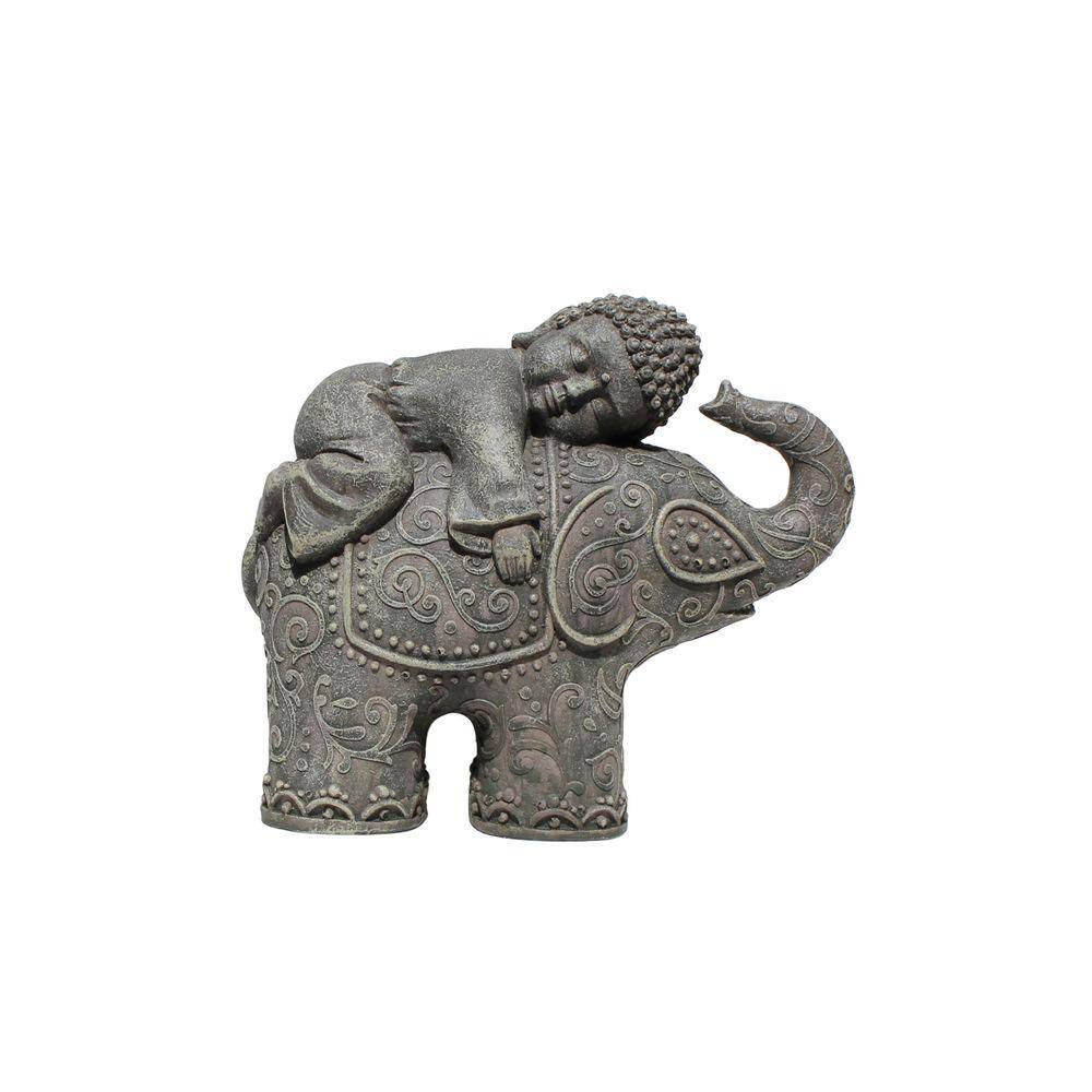 Estatua Decorativa Elefante com Buda Tibetano em Resina