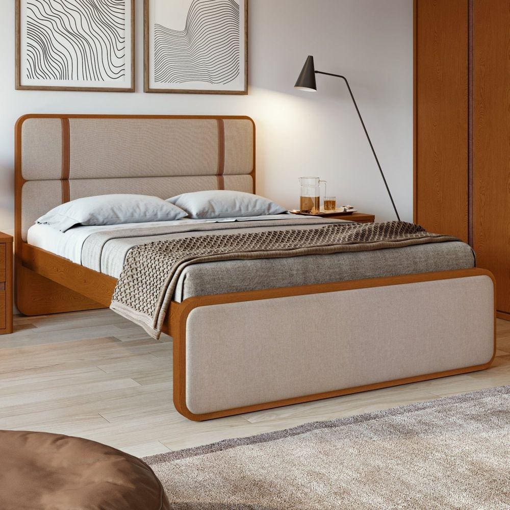 Cama Casal Leder em Mdp/mdf Tecido Linho Frassino