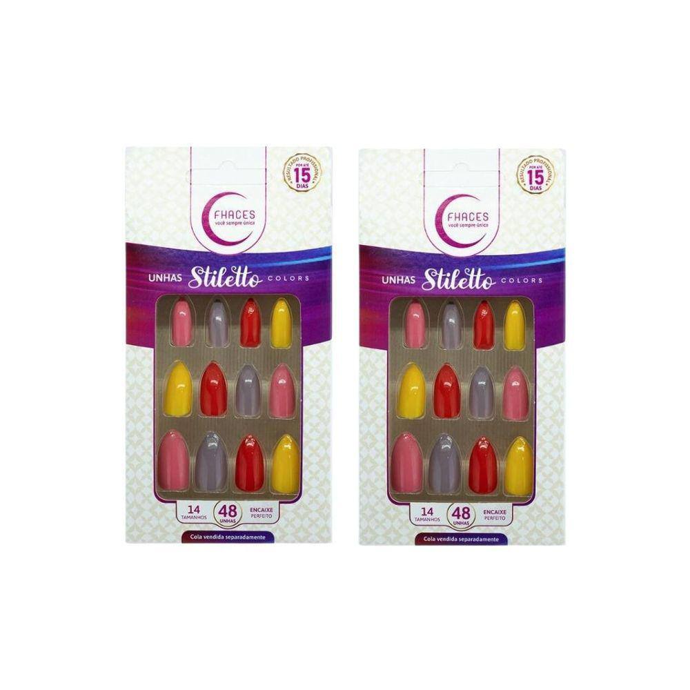Unhas Postiças Fhaces Stiletto Multi Saori Com 48Un- Kit 2Un