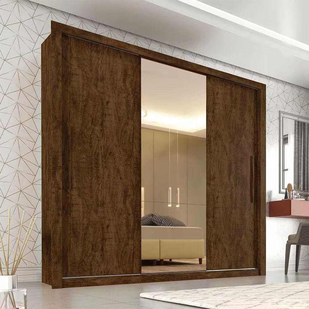 Guarda Roupa Casal 3 Portas e 4 Gavetas com Espelho Central Panamá - Sallêto - Ipê