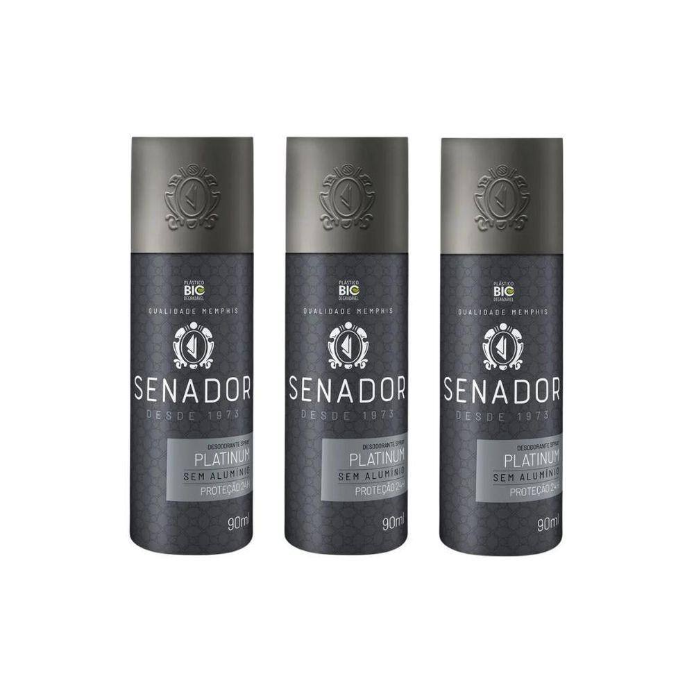 Desodorante Spray Senador Platinum 90Ml - Kit Com 3Un